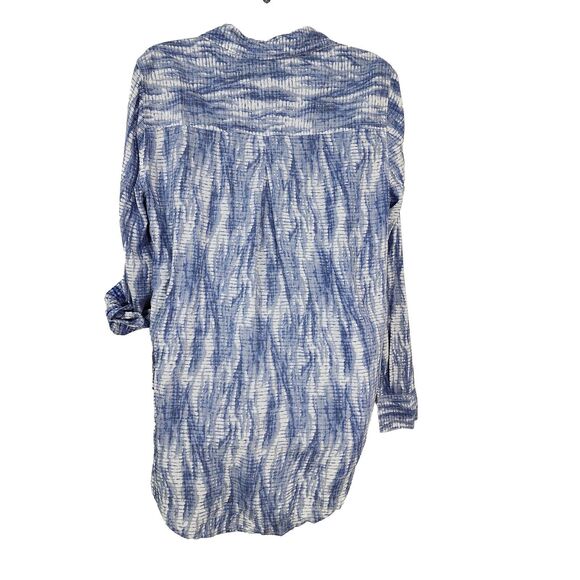 Rock & Republic Womens Tunic Top Medium Blue Button Long Roll Tab Sleeve Printed - Picture 2 of 8